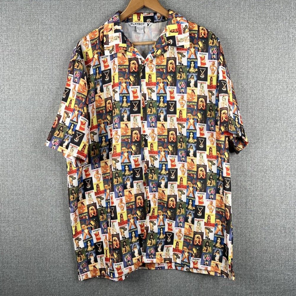 Vintage Playboy Mens Button Down Shirt Large Missing a Button